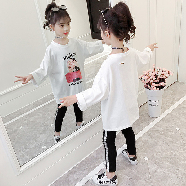 Gyerek blúz lányoknak fehér, mintás, széles mintával