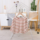 Gyermek csíkos blúz fiúknak O-alakú gallérral, három színben