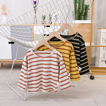 Παιδική ριγέ μπλούζα για αγόρια με κολάρο σε σχήμα Τ σε τρία χρώματα