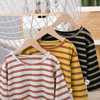 Παιδική ριγέ μπλούζα για αγόρια με κολάρο σε σχήμα Τ σε τρία χρώματα