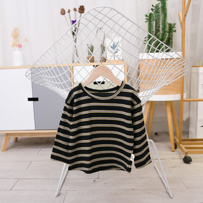 Gyermek csíkos blúz fiúknak O-alakú gallérral, három színben