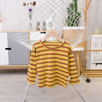 Gyermek csíkos blúz fiúknak O-alakú gallérral, három színben