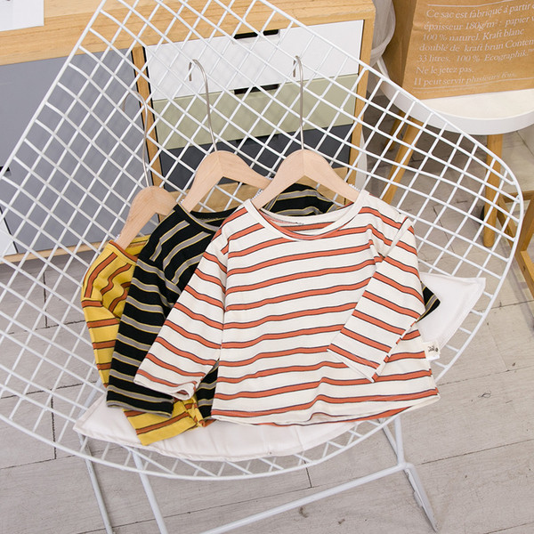 Gyermek csíkos blúz fiúknak O-alakú gallérral, három színben