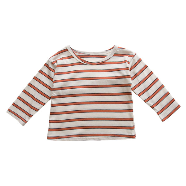 Gyermek csíkos blúz fiúknak O-alakú gallérral, három színben