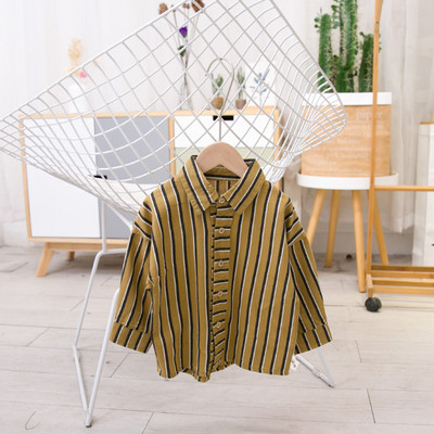 Gyermek csíkos ing fiúknak zöld és sárga színben