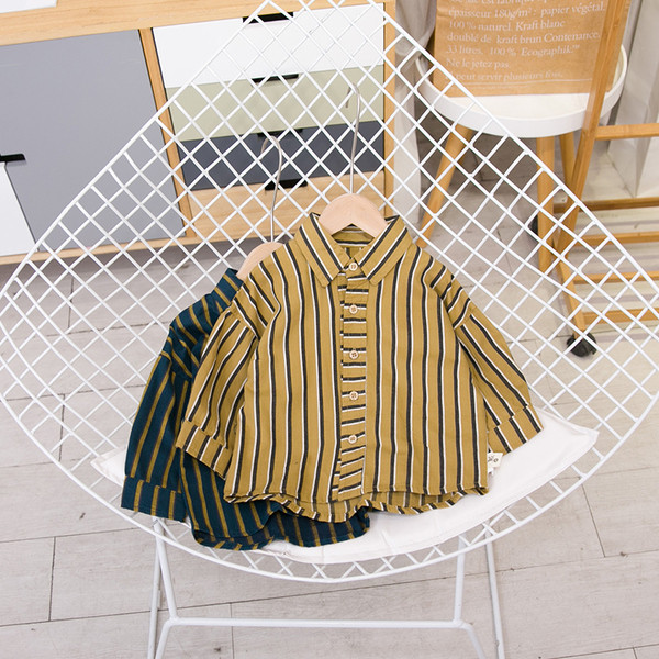 Gyermek csíkos ing fiúknak zöld és sárga színben