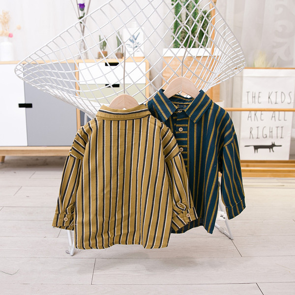 Gyermek csíkos ing fiúknak zöld és sárga színben