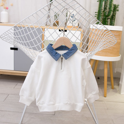 Modern gyerek blúz fiúknak fehér és sárga gallérral