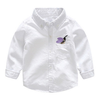 Детска модерна риза за момчета в бял цвят с бродерия