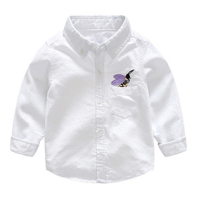 Παιδικό μοντέρνο πουκάμισο μόδας για αγόρια σε λευκό με κεντήματα