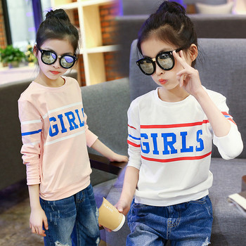 Μοντέρνα παιδική μπλούζα για κορίτσια σε λευκό και ροζ χρώμα με εκτύπωση