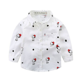Модерна детска риза за момчета в бял цвят с апликация