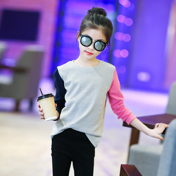 Ежедневна детска блуза за момичета в сив цвят