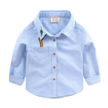 Детска модерна риза с бродерия в три цвята с къс и дълъг ръкав