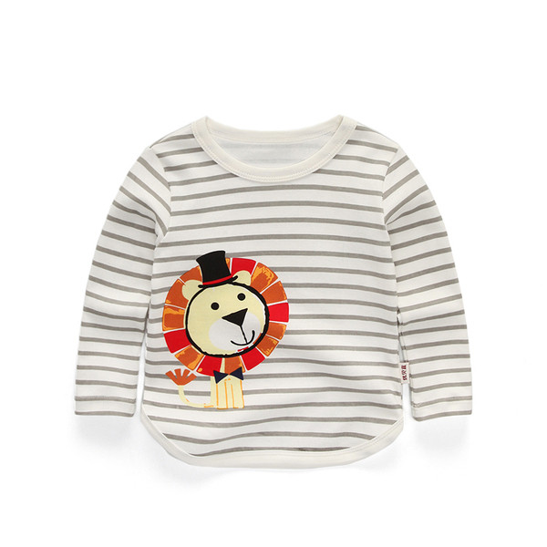 Gyermek csíkos blúz fiúknak rátéttel és O-alakú gallérral