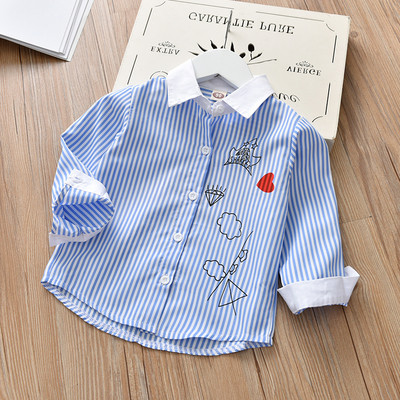 Csíkos ing lányoknak kék és rózsaszín gallérral