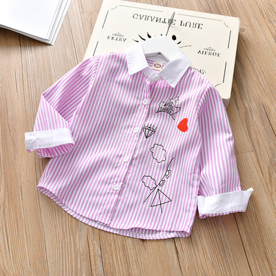 Csíkos ing lányoknak kék és rózsaszín gallérral