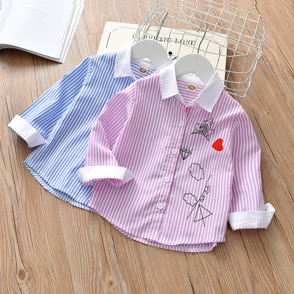 Csíkos ing lányoknak kék és rózsaszín gallérral