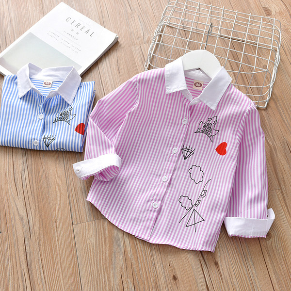 Csíkos ing lányoknak kék és rózsaszín gallérral