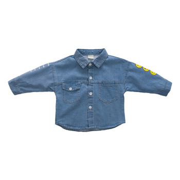 Παιδικό πουκάμισο τζιν για αγόρια με έγχρωμες εφαρμογές και τσέπες