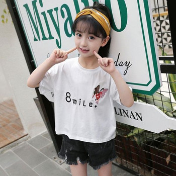 Модерна детска блуза за момичета с къс ръкав в два цвята