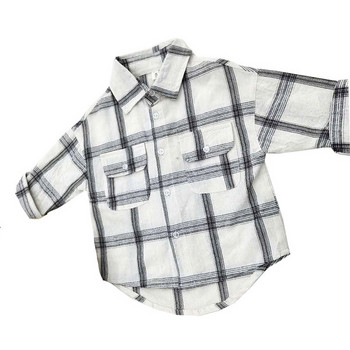 Детска карирана риза за момчета с дълъг ръкав и джобове 
