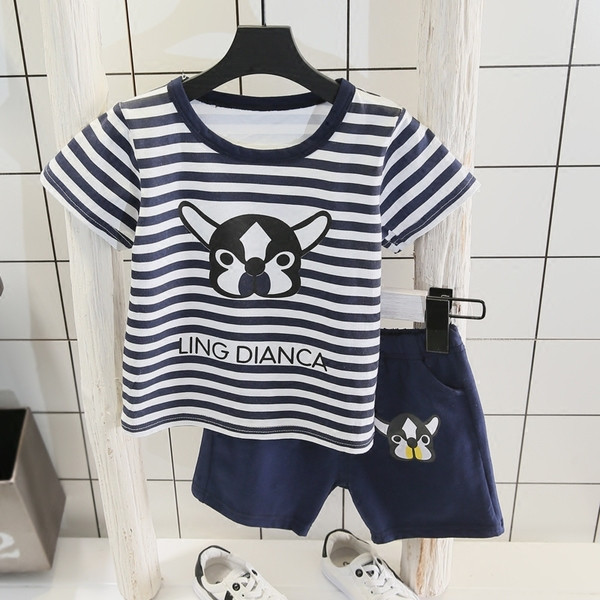 Modern gyerek csíkos szett két színben, rárakással