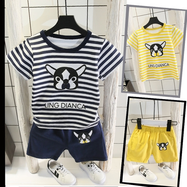 Modern gyerek csíkos szett két színben, rárakással