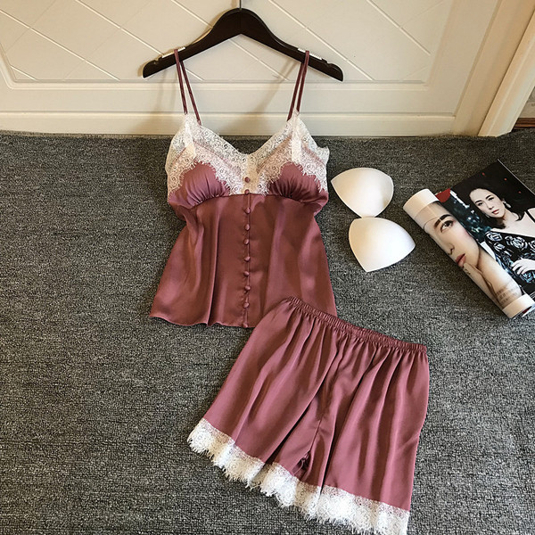 Stílusos női hálóing kétrészes csipkével több színben