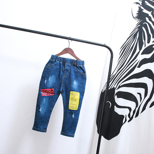 Modern gyerekfarmer fiúknak kék színben, rátéttel