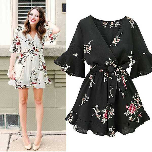 Stílusos női overál virágmotívumokkal, két színben