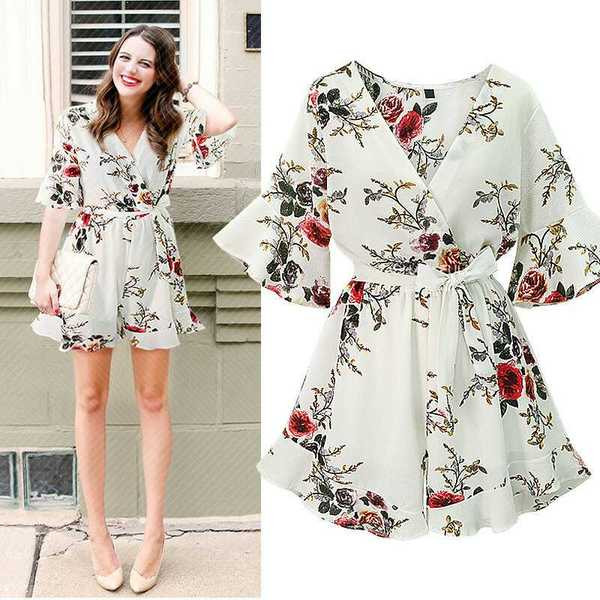 Stílusos női overál virágmotívumokkal, két színben