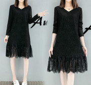 Női alkalmi ruha fekete színben, csipkével