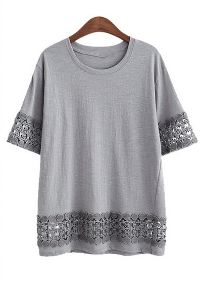 Modern női blúz, fehér és szürke csipkével