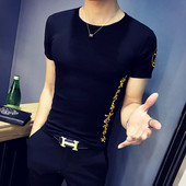 Férfi modern pólómodell Slim két színben hímzéssel