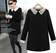 Elegáns fekete női ruha széles csipke modellel