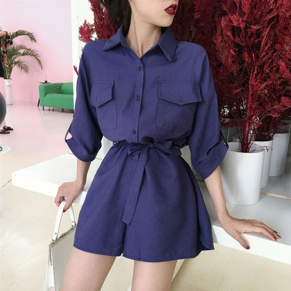 Stílusos női overall fehér és kék övvel