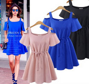 Modern, nyitott vállú női ruha három színben