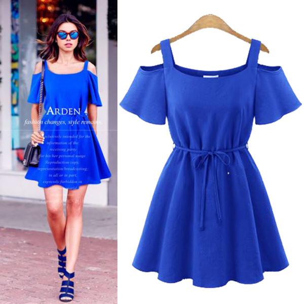 Modern, nyitott vállú női ruha három színben