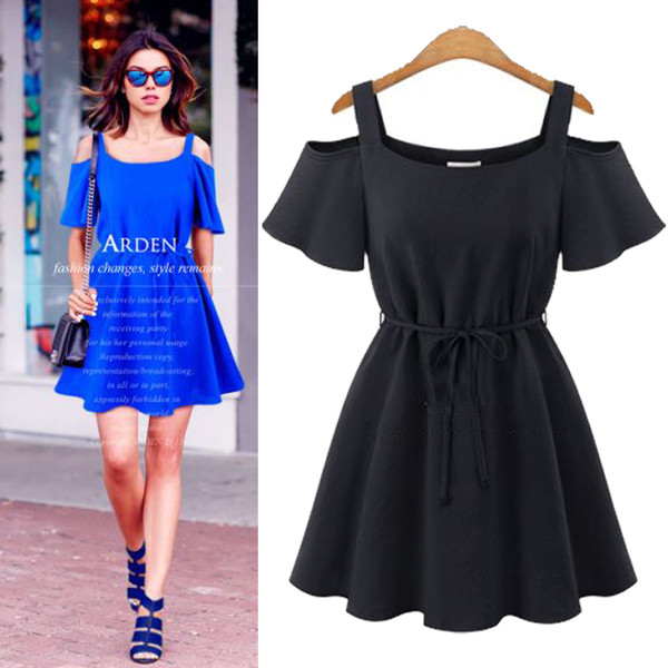 Modern, nyitott vállú női ruha három színben