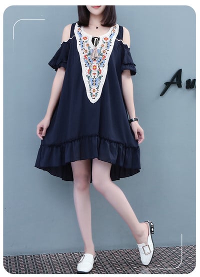 Alkalmi női aszimmetrikus ruha nyitott vállú, két színben széles modellben