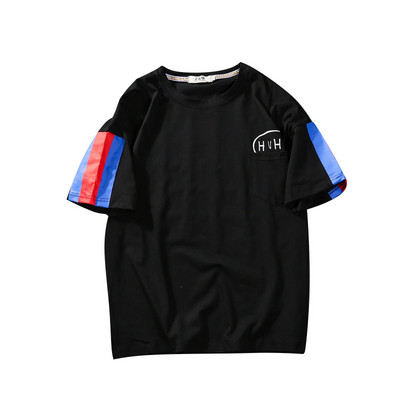 Férfi póló felirattal és zsebbel fekete, sárga és fehér színben