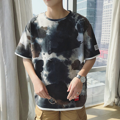 Ανδρικό μπλουζάκι με κοντό μανίκι και καμουφλάζ τύπωμα σε τρία χρώματα