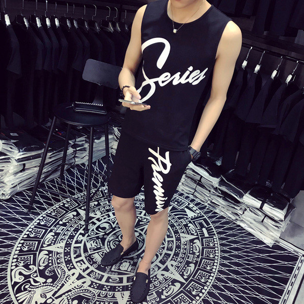 Мъжки спортно-ежедневен комплект с надписи в два цвята