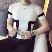 Modern, rövid ujjú férfi póló fekete-fehér színben