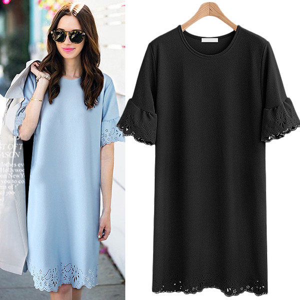 Stílusos női ruha három színben, csipkével