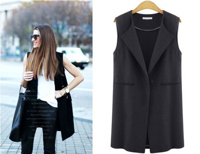 Elegáns női hosszú mellény dekoratív zsebekkel