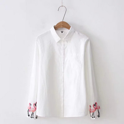 Γυναικείο μοντέρνο λευκό πουκάμισο με κεντήματα - δύο μοντέλα