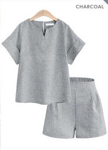 Γυναικείο κομψό σετ από δύο μέρη σε γκρι και μπλε χρώμα