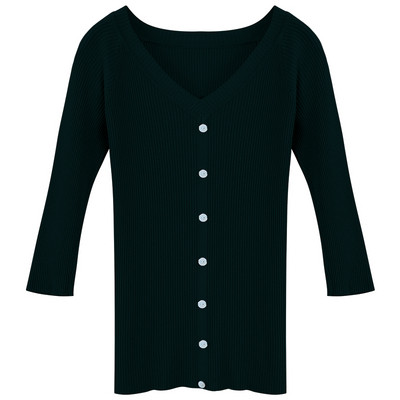 Modern női blúz V-nyakkal, gombokkal és 3/4-es ujjakkal